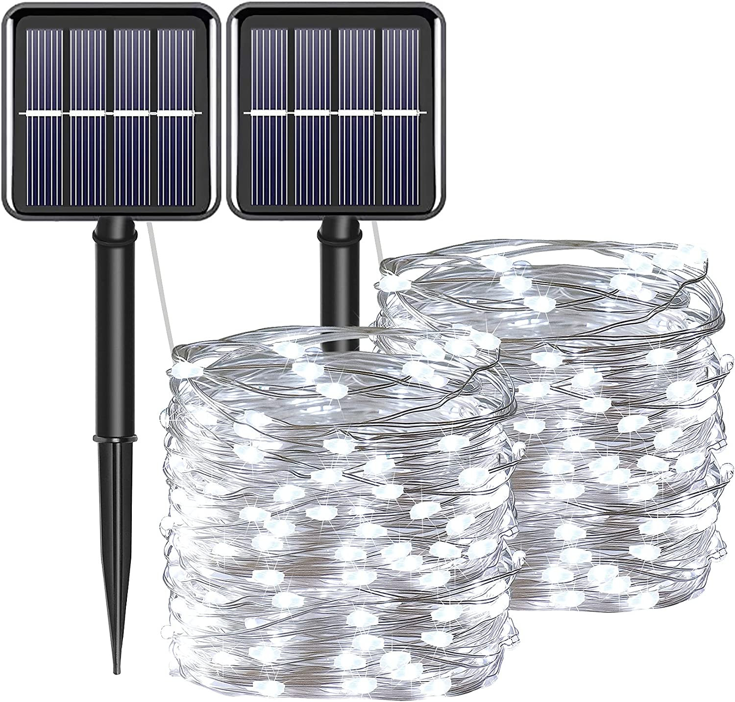 Solar Fairy String Lights for Outside, Outdoor Waterproof, Cool White 2Pack Tota