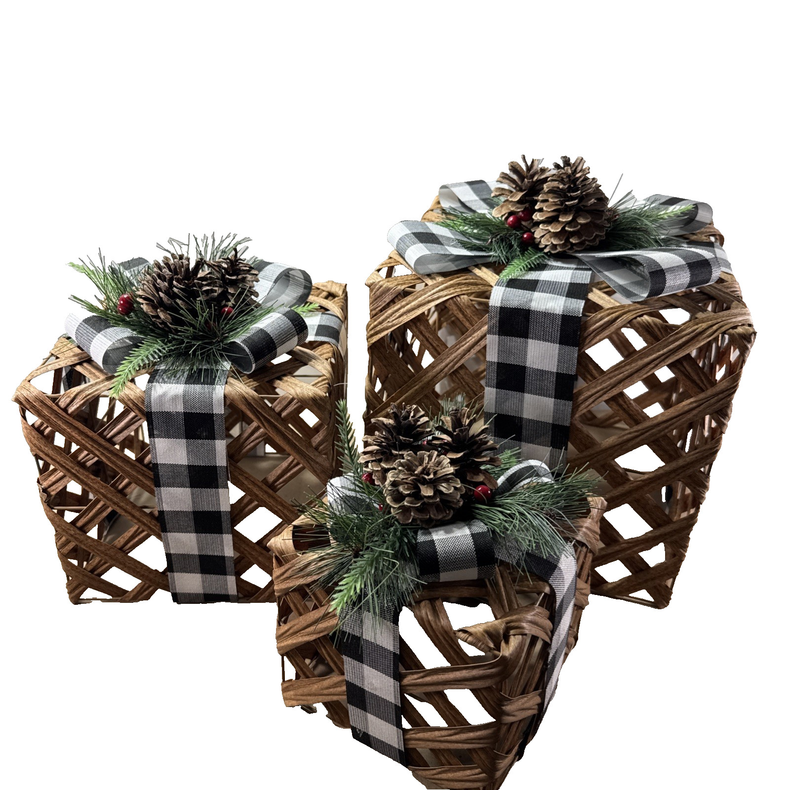 Set of 3 Nesting Woven Christmas Decorated Baskets 6"/8"10" VERY PRETTY!
