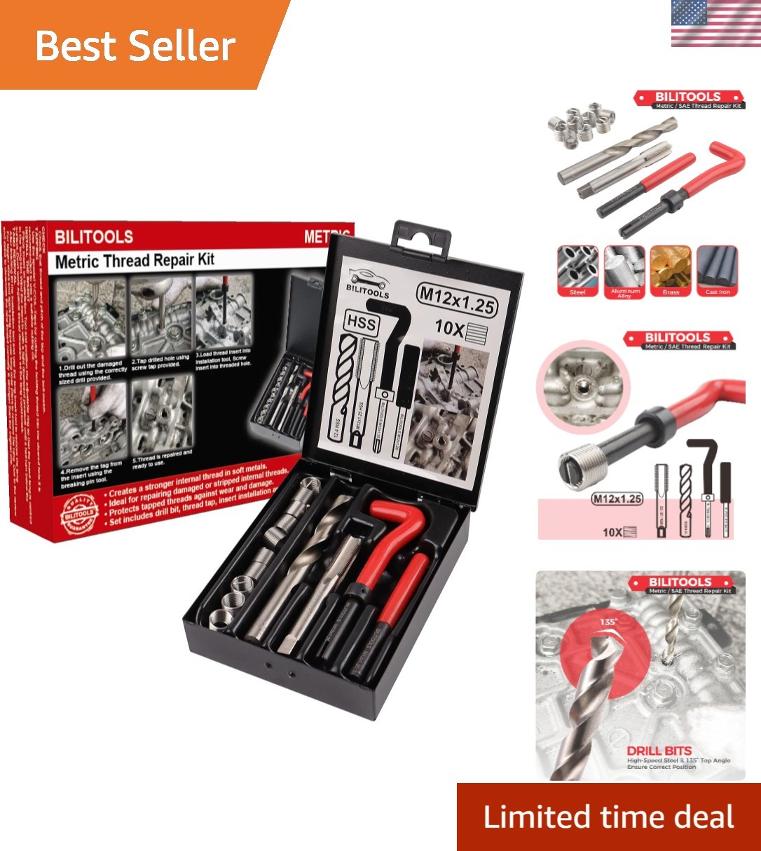 M12x1.25 Thread Repair Kit, HSS Drill Helicoil Repair Kit Metric
