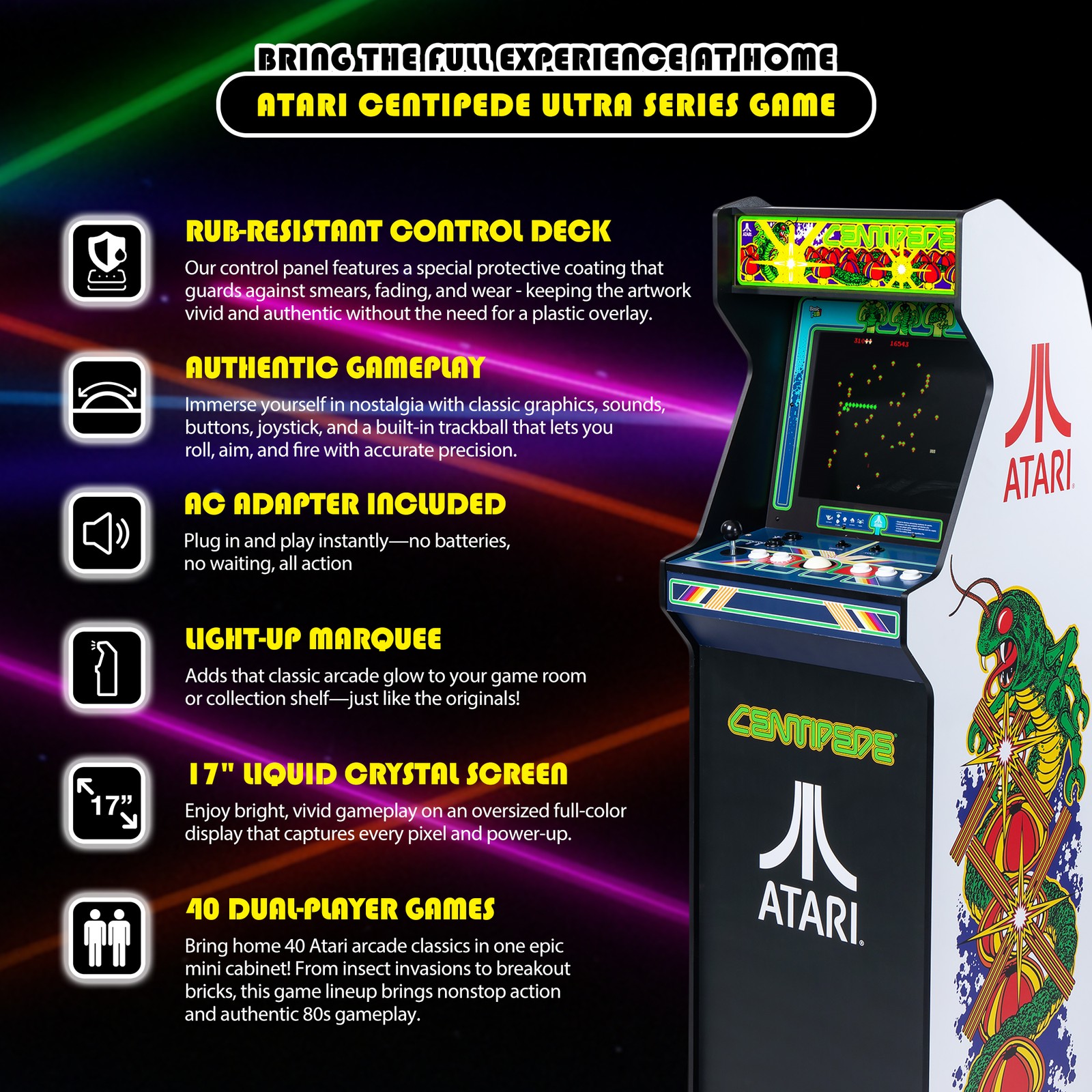 Arcade Classics Atari Ultra Series Arcade Game Cabinet with 17" Screen