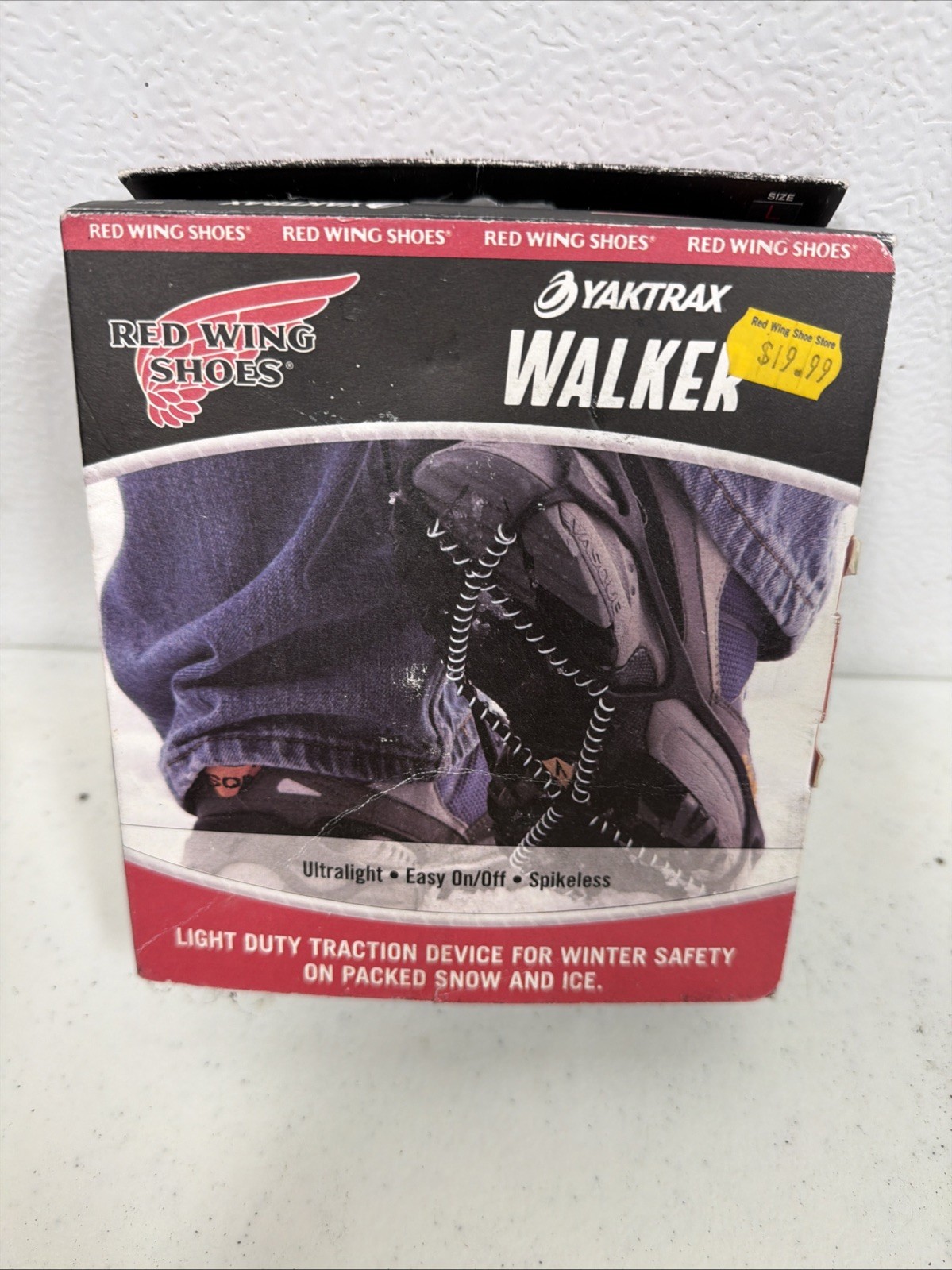 Yaktrax Walk Red Wing Shoes Traction Cleats Large Black Ultralight Spikeless NOB