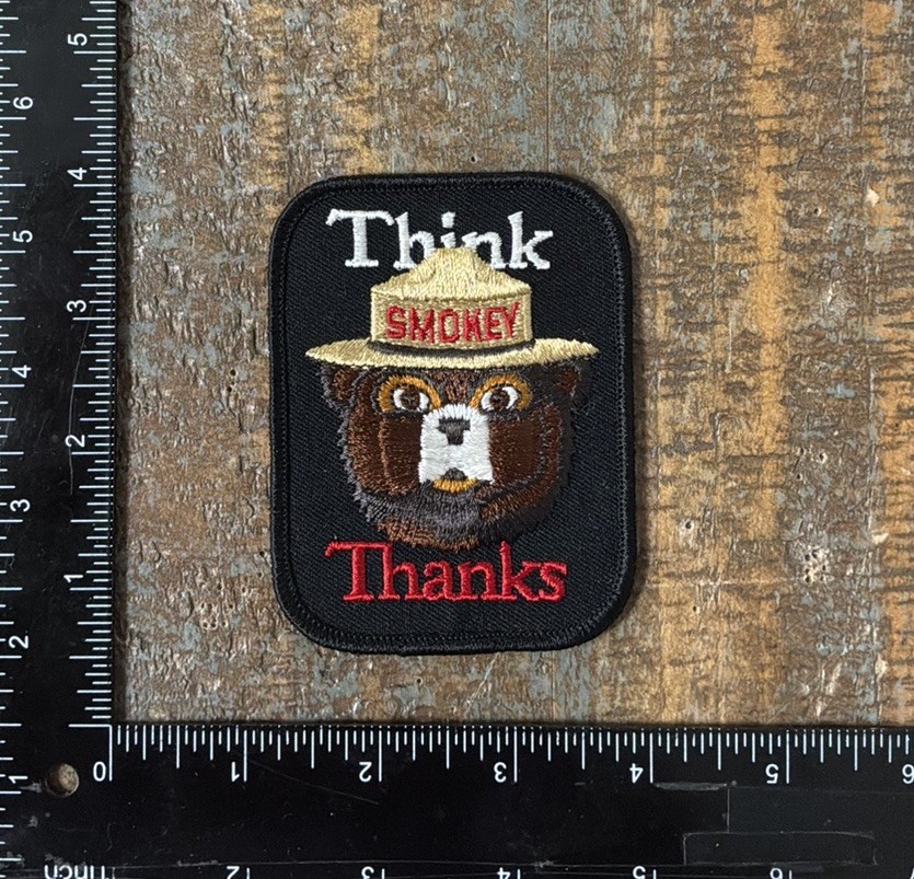 Vintage Smokey Bear Think Thanks Prevent Forest Fires USFS Patch NOS 1980s