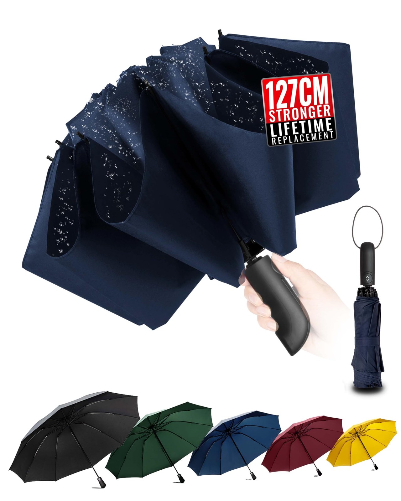 Inverted Travel Umbrella Compact Windproof Auto Folding 10 Ribs