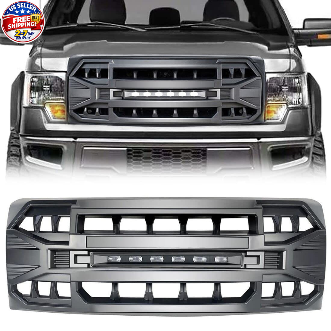 Front Grill Replacement for F150 2009-2014, Matte Black Front Bumper Grille w...