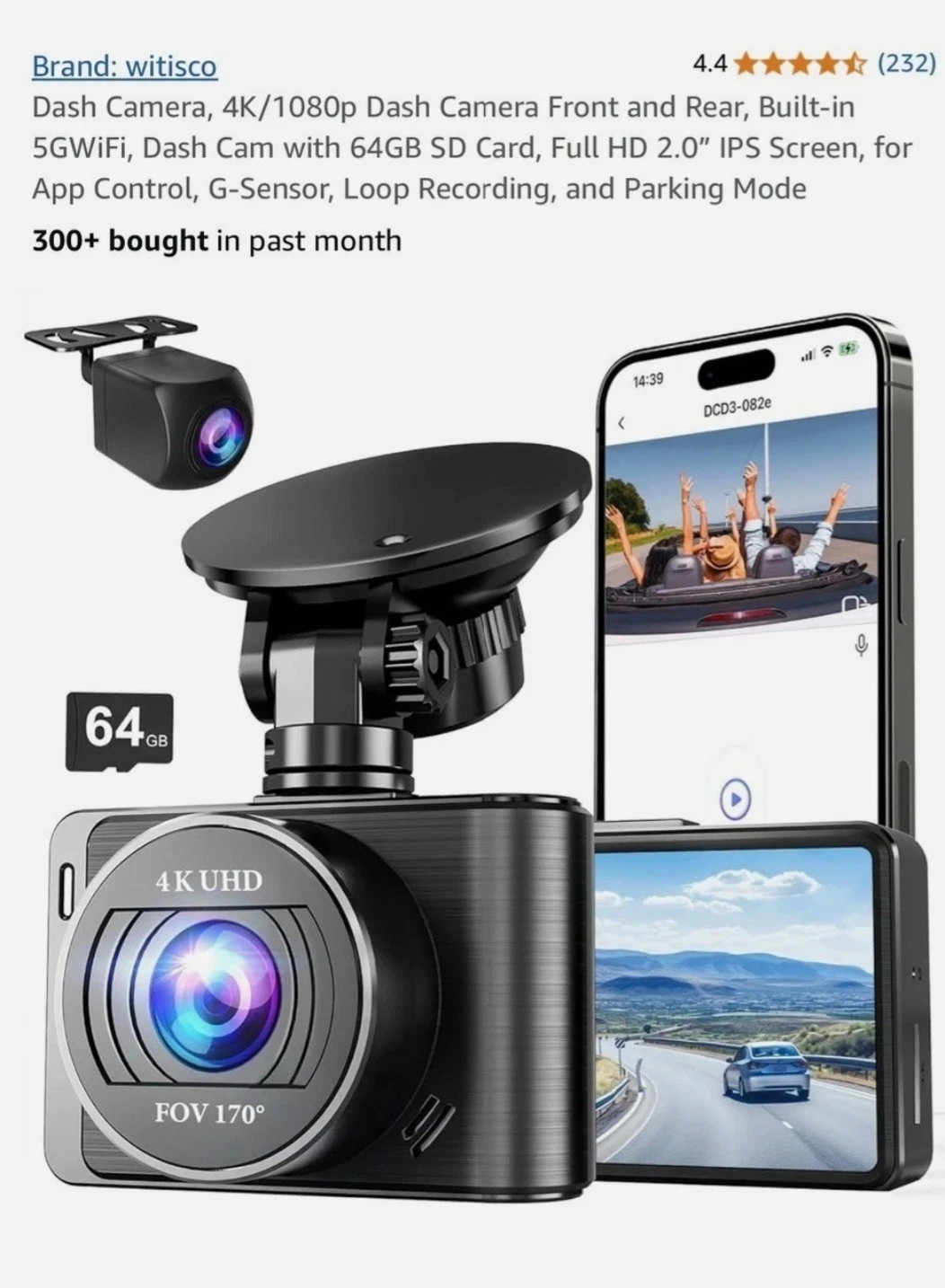 4k Ultra HD Dual Channel Dash Camera G-sensor Lock Loop Recording WiFi