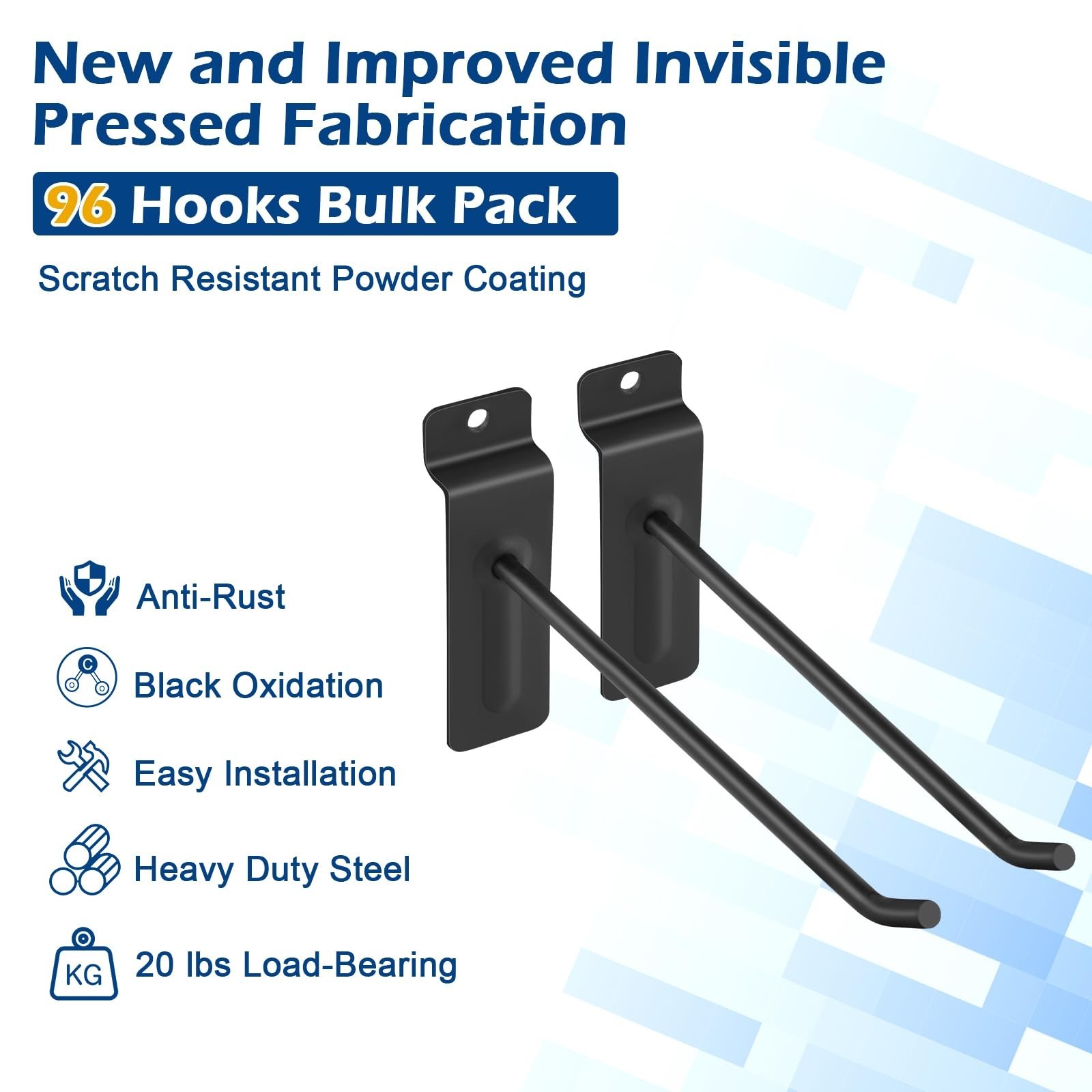 Polmart 8" Heavy Duty Slatwall Panel Hooks, Black (96-Pack, 8-inch) 8 Inch 96