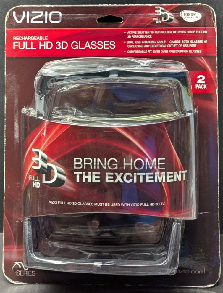 VIZIO  XVT Series  Rechargeable Full HD 3D Glasses  2 Pack  VSG102  1080P