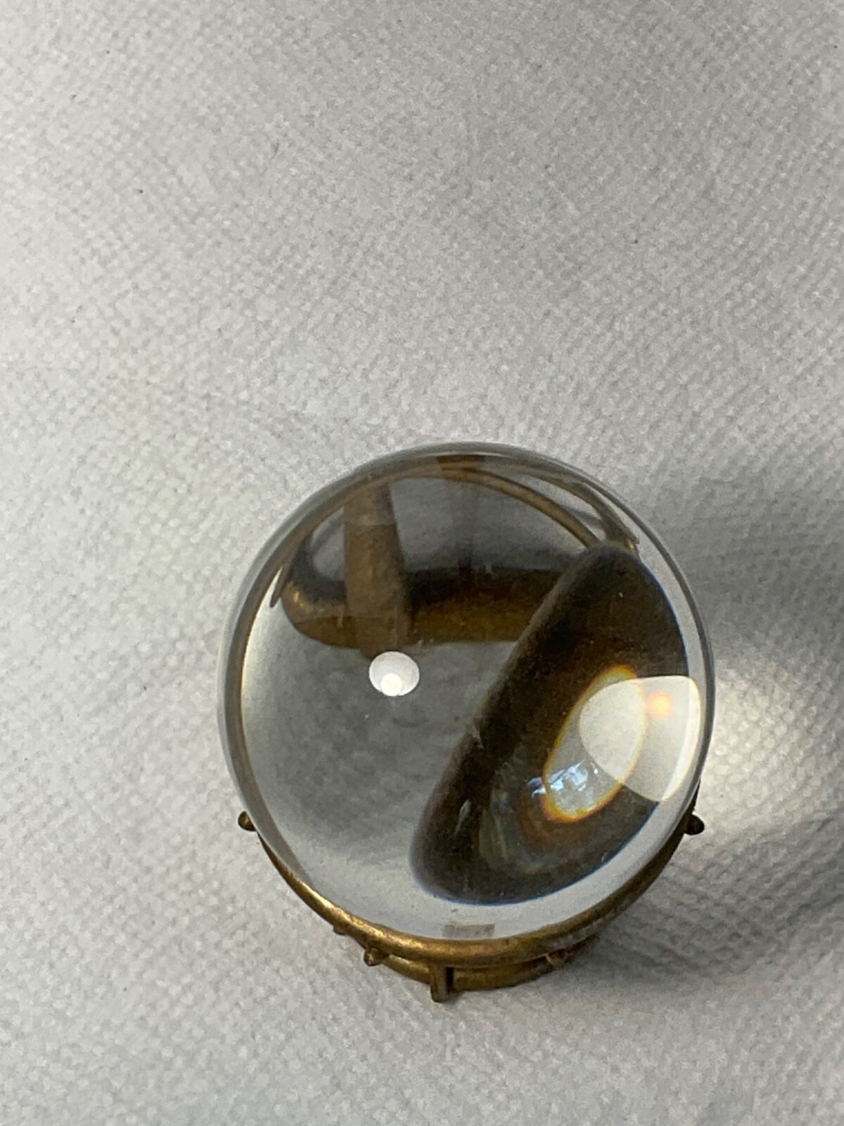 Clear round glass globe on brass stand 2”