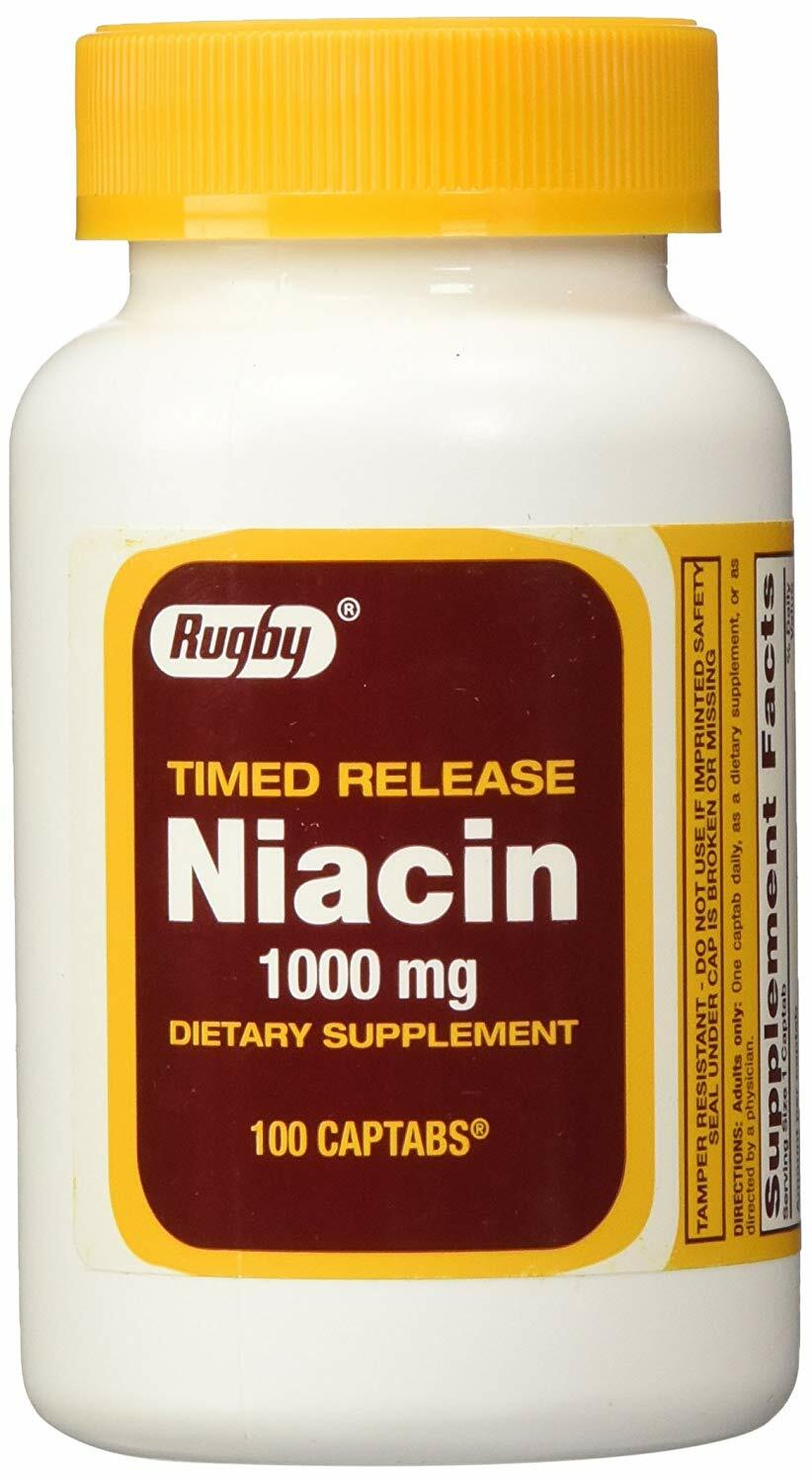 Rugby Niacin 1000 mg. 100 Tablets (Set of 3 Bottles of 100)