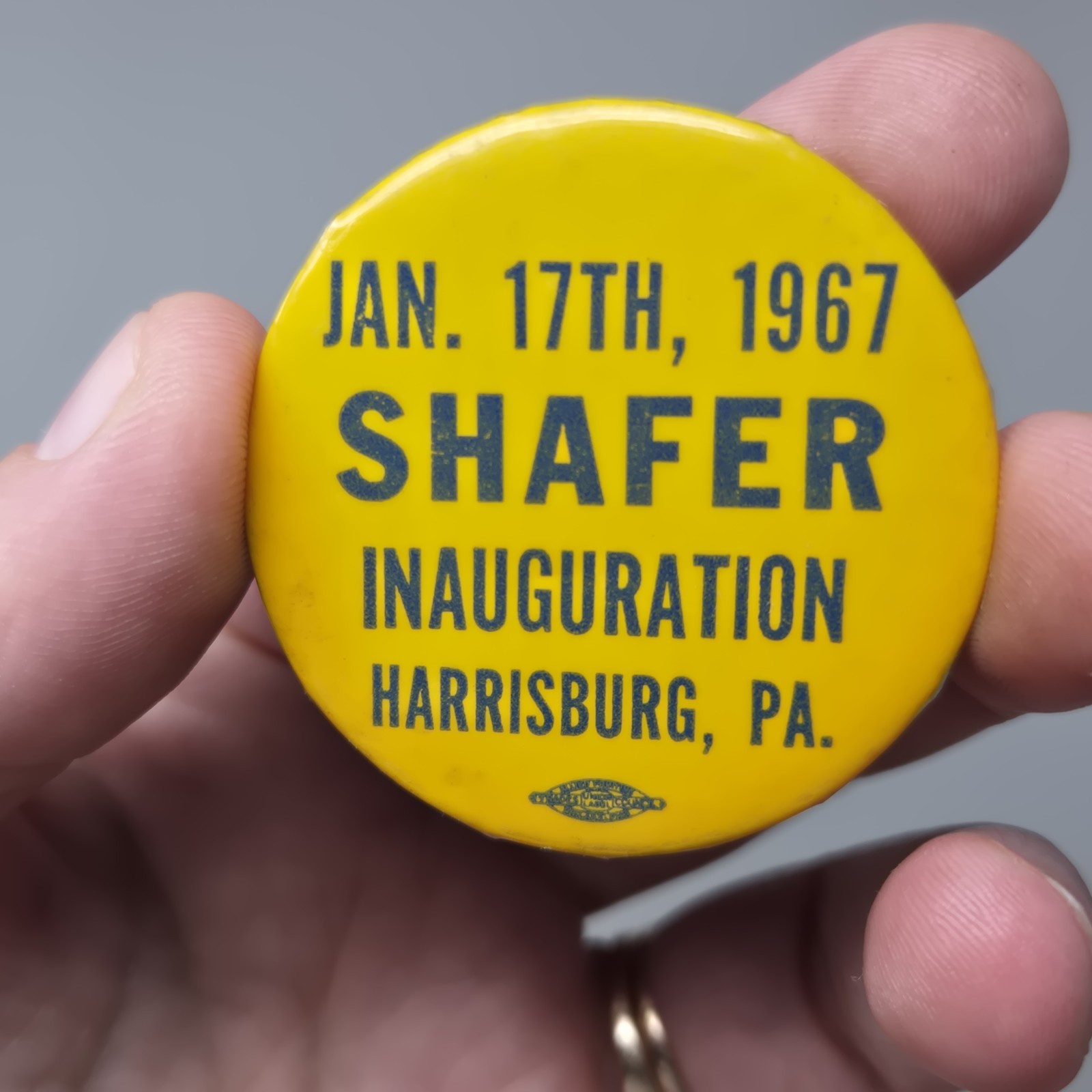 Vintage Harrisburg Inauguration 1967 Shafer Pennsylvania Button Pin 1.5" Rare