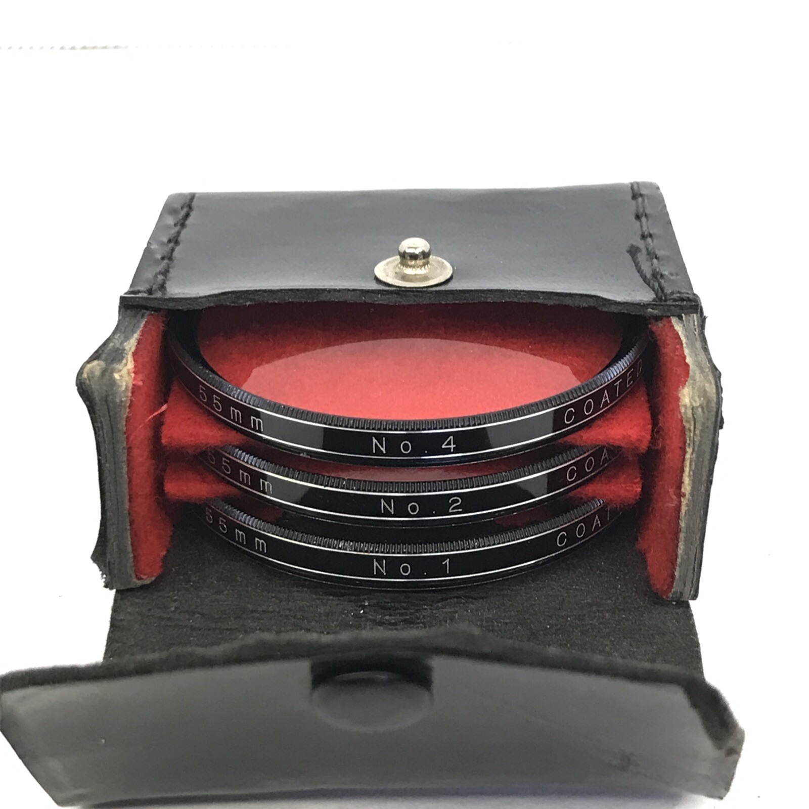 Vivitar 55mm Coated Close-Up Camera Lens Filters #1 #2 #4 Black Leather Case