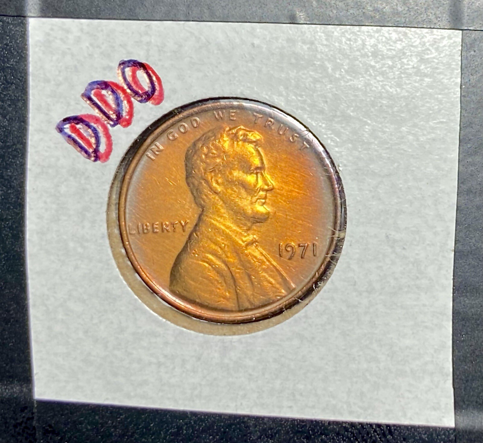 1971 Lincoln Cent DDO (red)