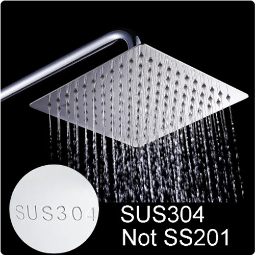 SUS304 Stainless Steel Rainfall Round Square Shower Head 10" Ultra Thin Chrome