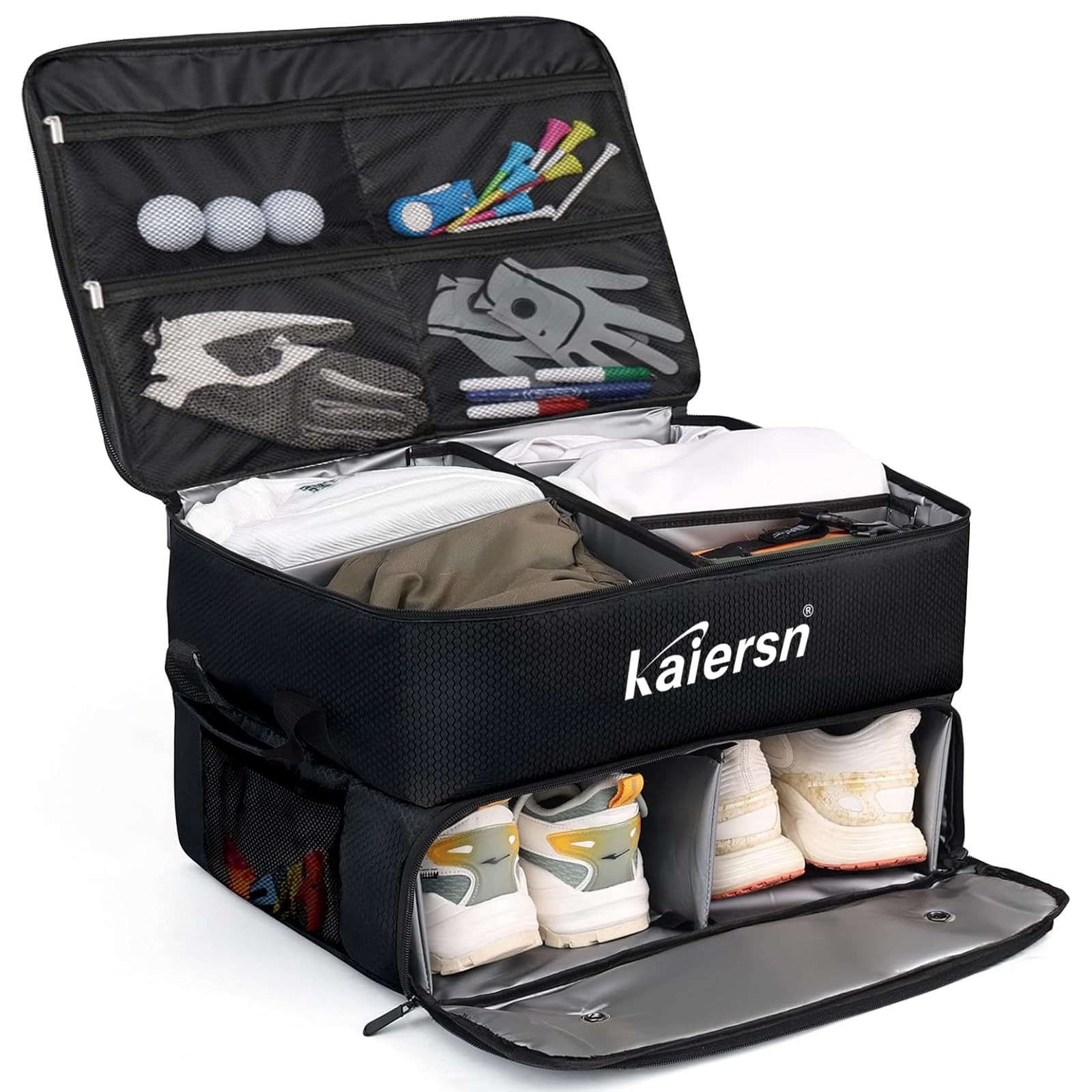 2 Layer Golf Trunk Organizer, Waterproof Car Golf Locker with Separate Ventil...