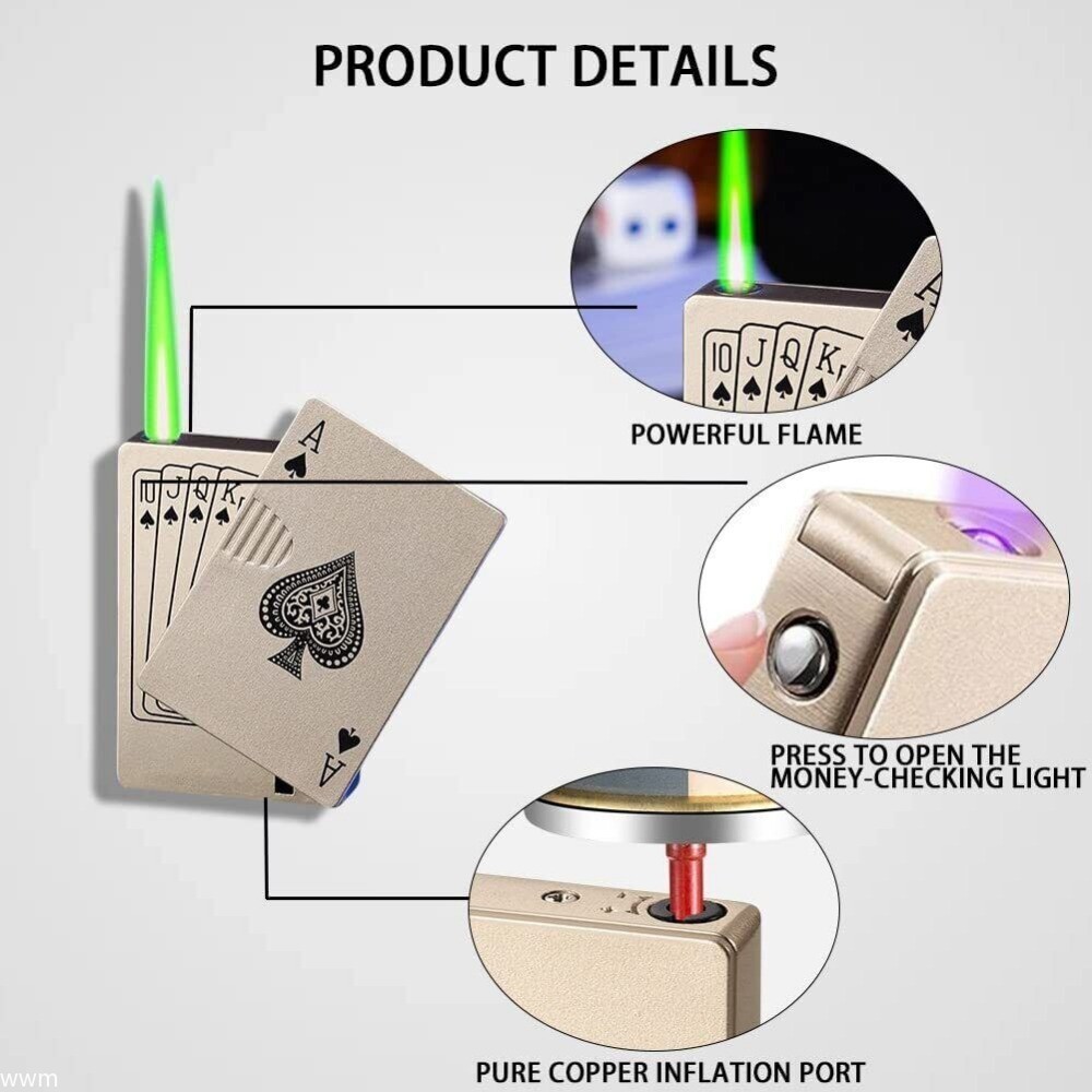 Refillable Green Flame Butane Poker Card Shape Deck Cigarette Lighter Jet Torch