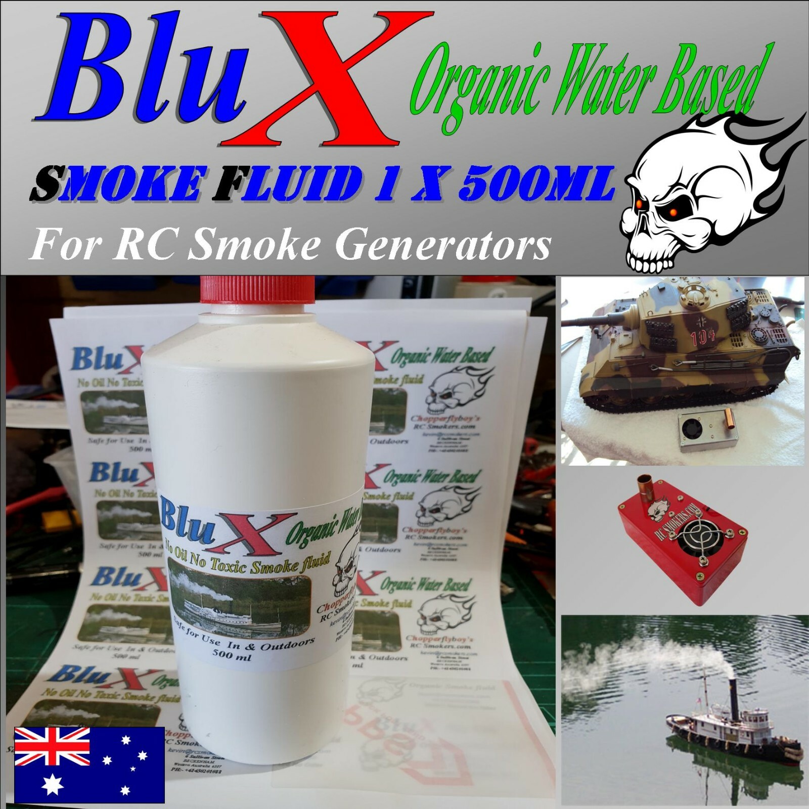 BluX Water Based Organic Smoker Fluid  500 ml Model Boat Tank Trains Trucks