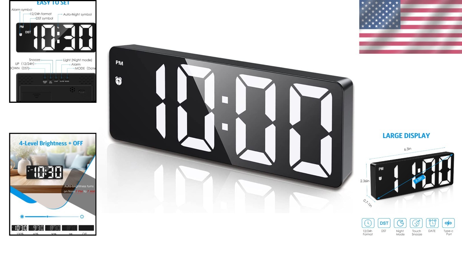 Sophisticated Digital Alarm Clock with Power Saving Mode & Illuminated Display