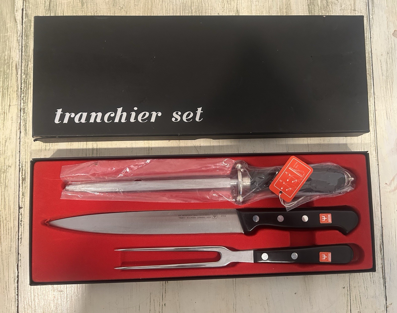 VTG ED Wüsthof Dreizackwerk Trident Solingen 8” 20cm Tranchier Knife Carving Set