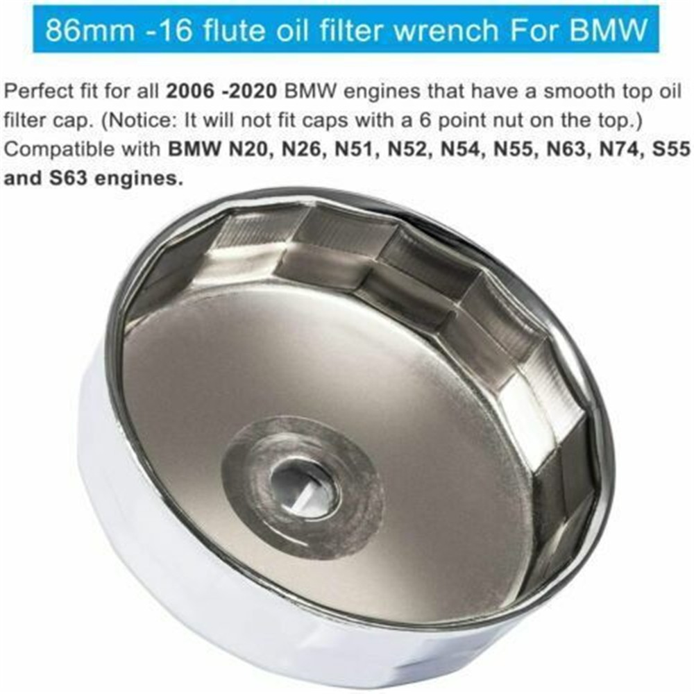Steel Oil Filter Wrench 86mm 16Flutes Remover Cap Tool for BMW & Volvo