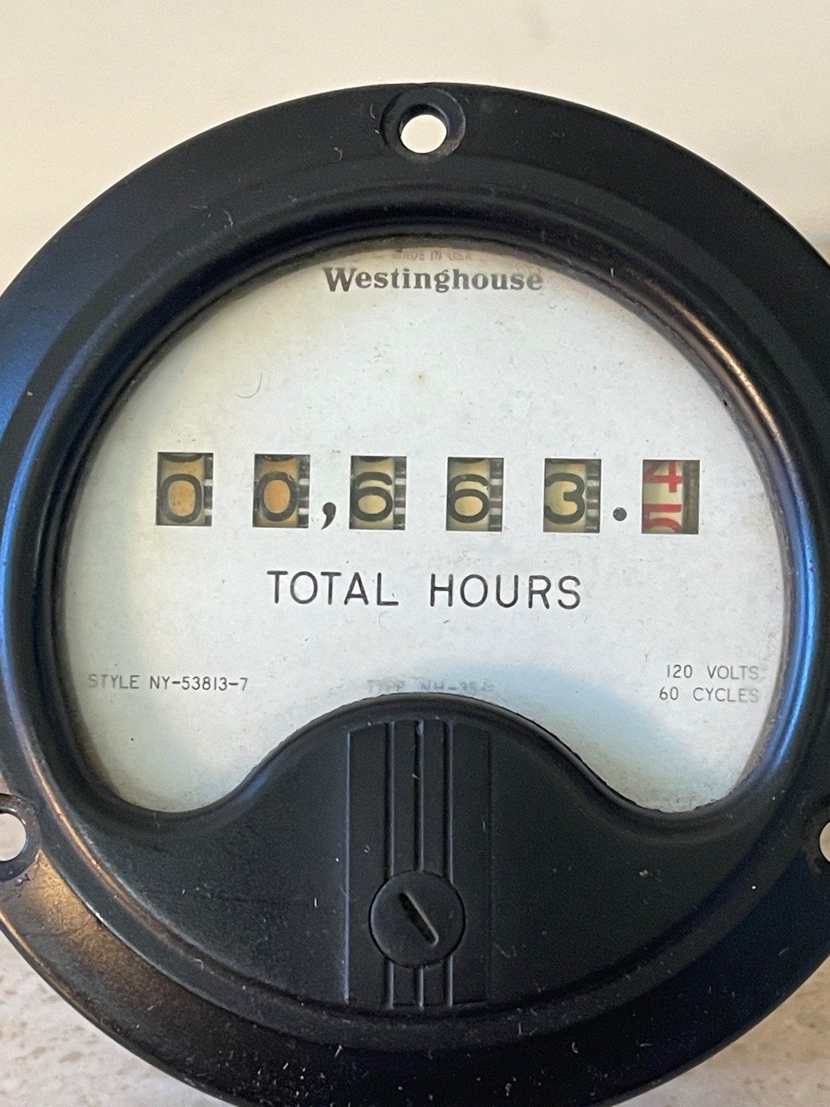 Westinghouse Total Hours Panel Meter 6 Digit Style 53813-7 Type NH35