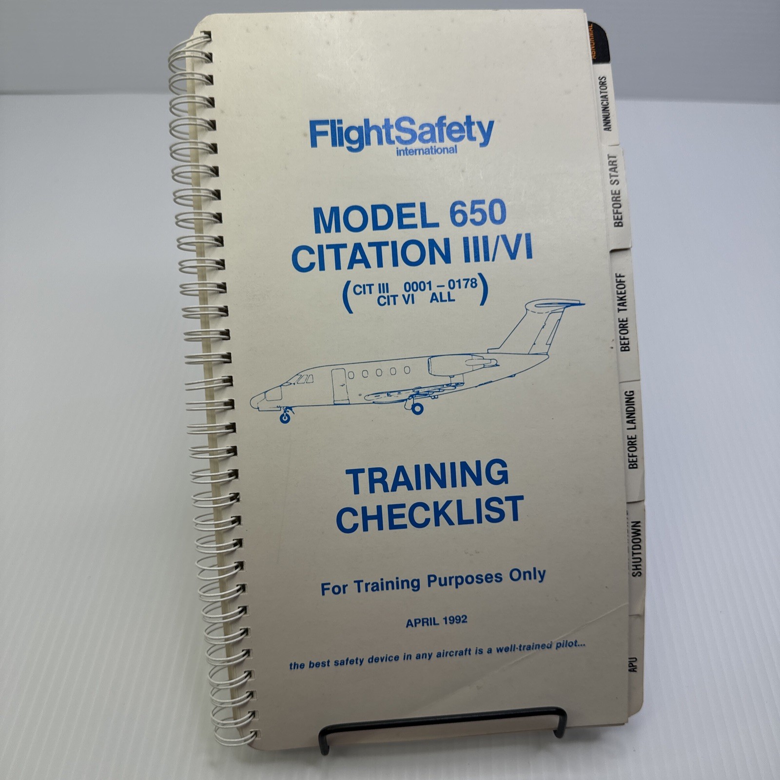Flight Safety Model 650 Citation III/VI Training Checklist 1992 Spiral Bound