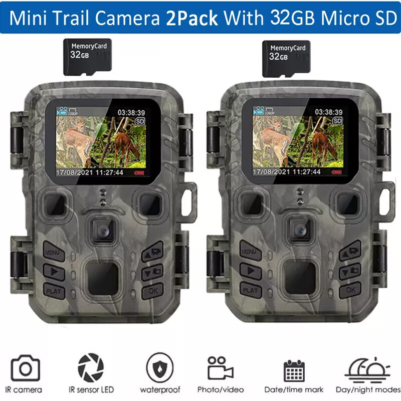 1/2 Pack Mini Hunting Game Trail Camera 24MP 1080P Outdoor Cam Night Vision+32GB