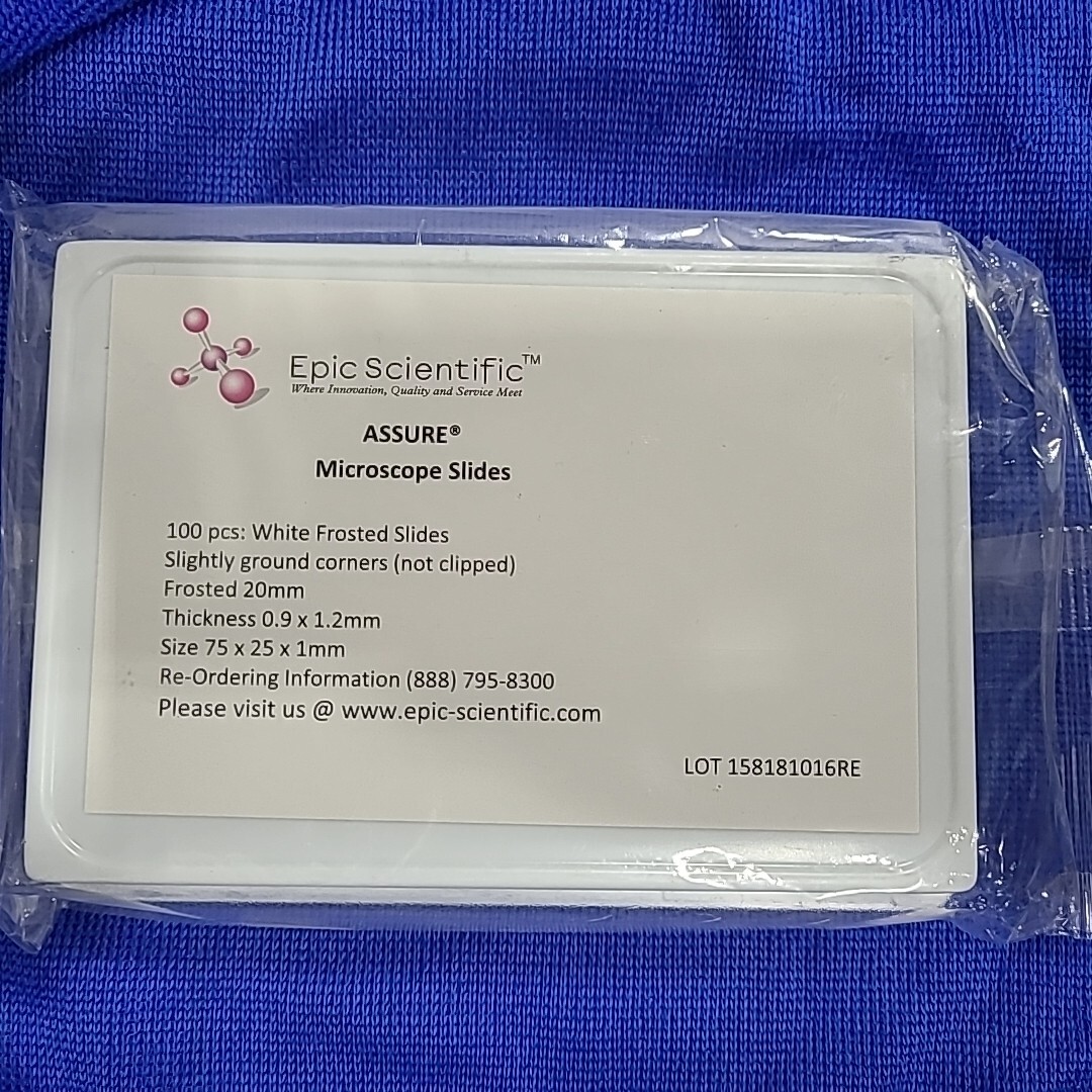 Epic Scientific 100Pack Assure White Frosted Regular Microscope Slides 75x25x1mm