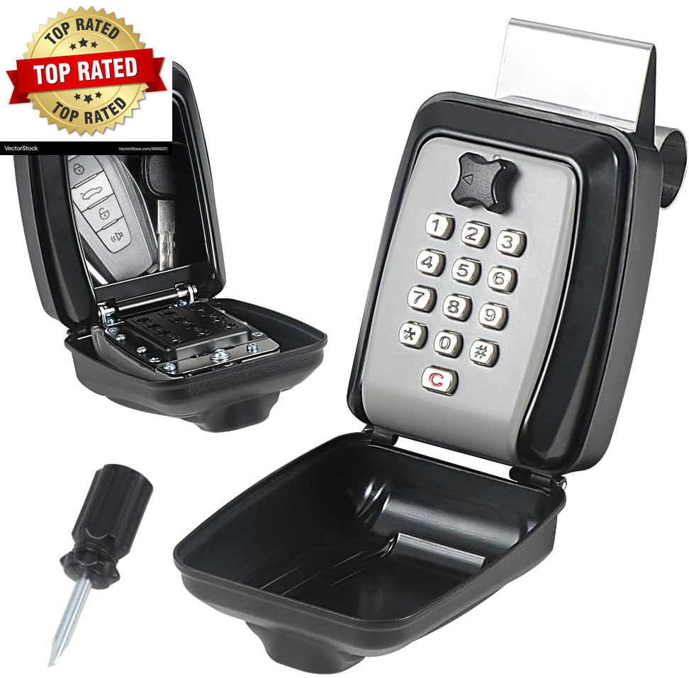 Car Window Punch Button Lock Box, Black Portable Car Key Lock Box