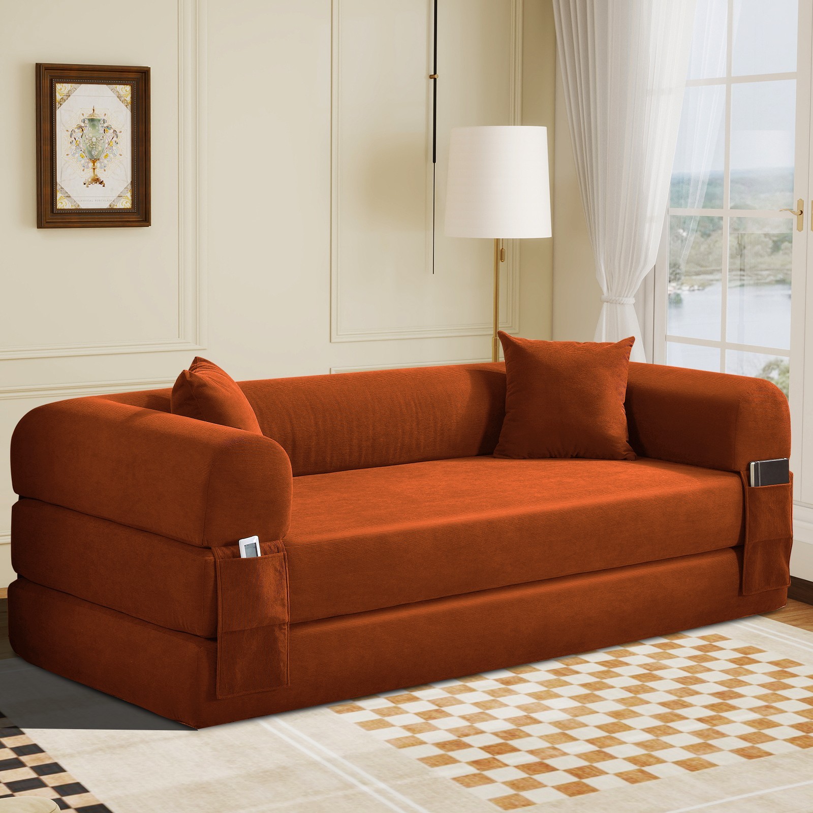 80" Queen Convertible Sofa Bed, No Assembly Modern Boneless Couch Sofa in Box