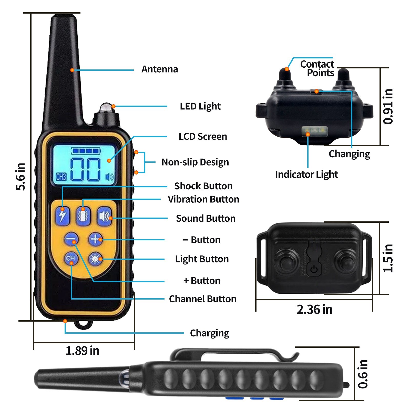 Dog Training Collar Remote 3000 FT Dog Shock Collars E-Collar Shock For 2 Dogs