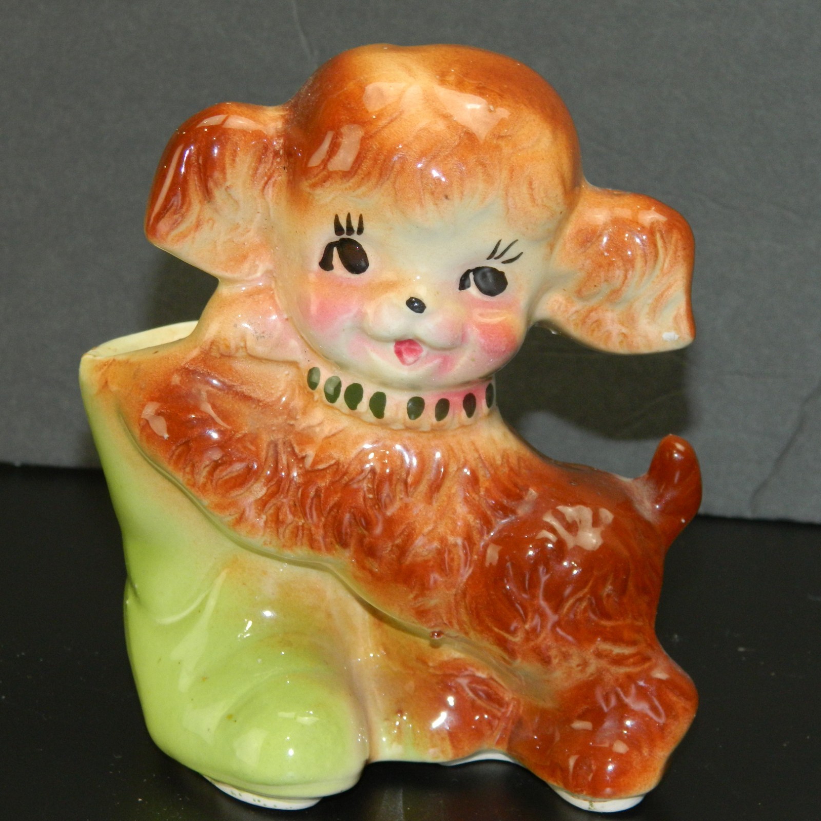 Playful Puppy Dog Planter American Bisque Figurine 6" Tall