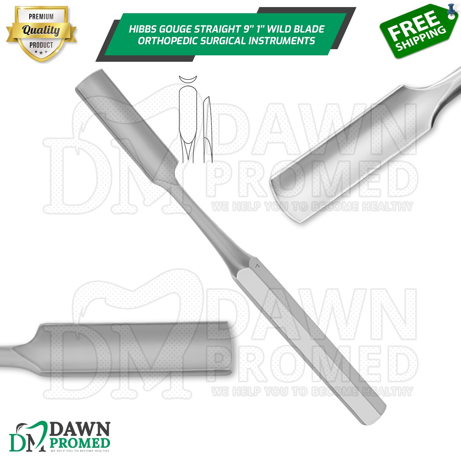 HIBBS Orthopedic Bone Gouge 9" Straight 1" Blade Surgical Instrument German Gr