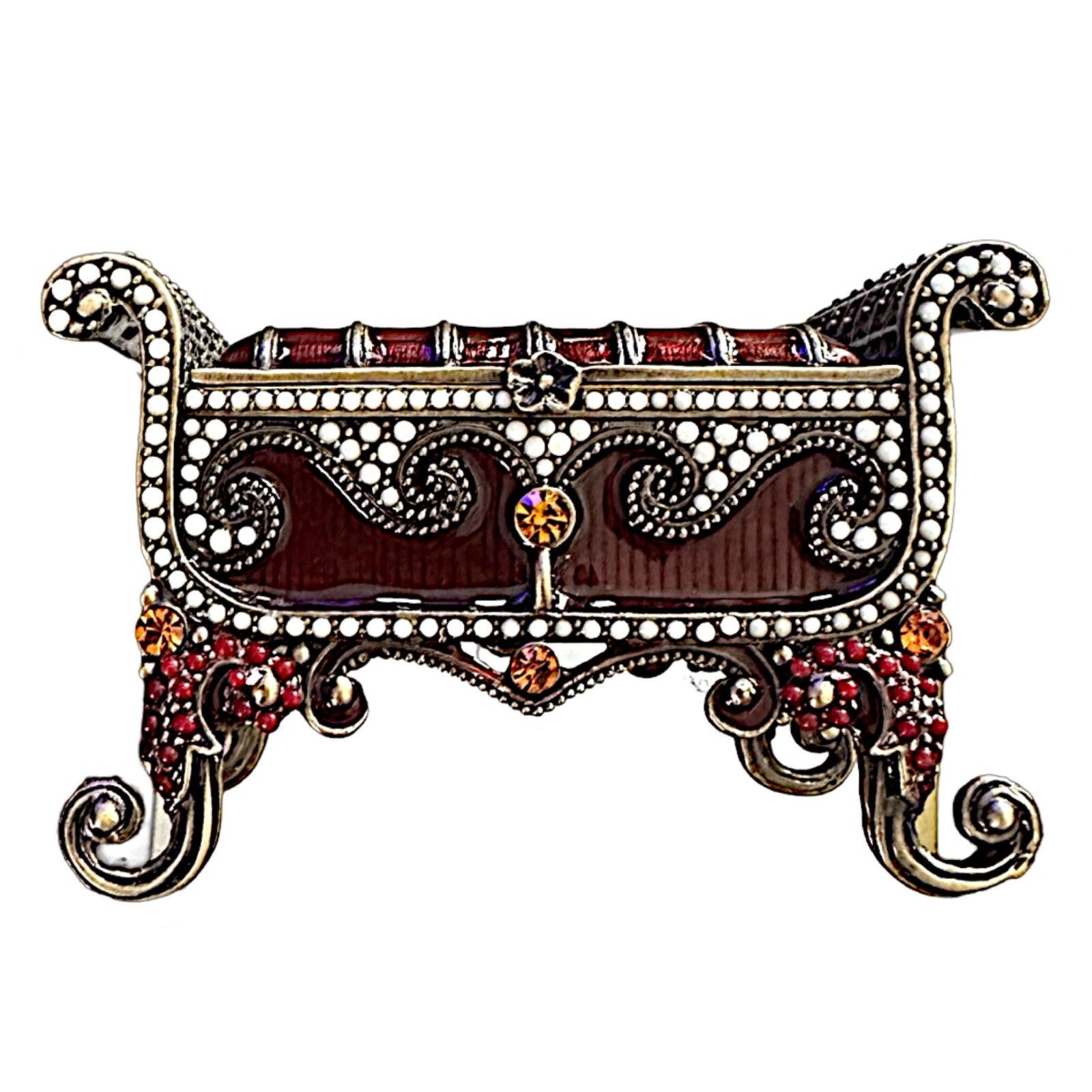 Metal Enameled & Jeweled Trinket Box 3.5”x 2” Bronze Finish