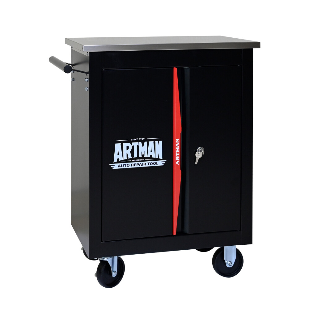 Double-Door Clapboard Multi-Function Tool Cart with Metal Back Panel & Wheels
