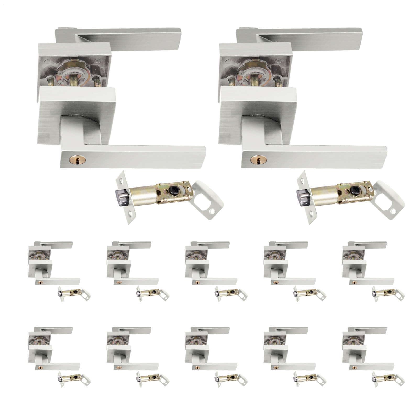 Heavy Duty Square Passage Door Levers Interior Door Handles Silver 12 Pack