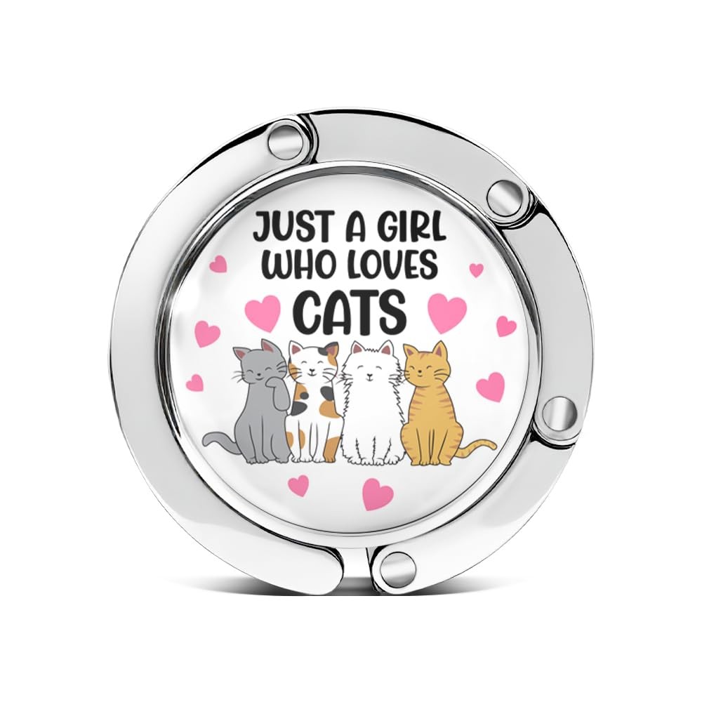 Just A Girl Who Loves Cats Foldable Purse Hook Cute Cats Portable Hook Handba...