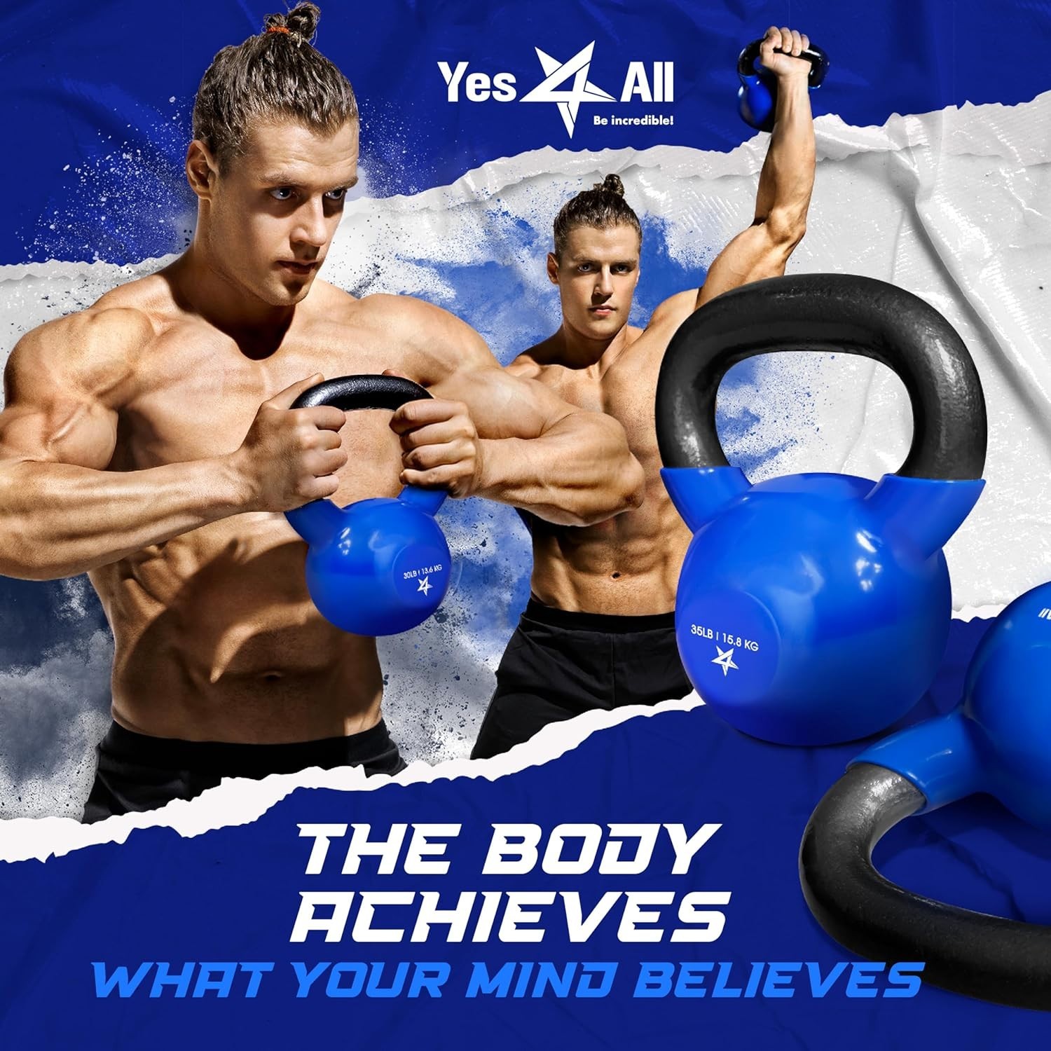 Kettlebell, 5-100 LB Vinyl Coated Cast Iron Strength Training Kettlebells for...
