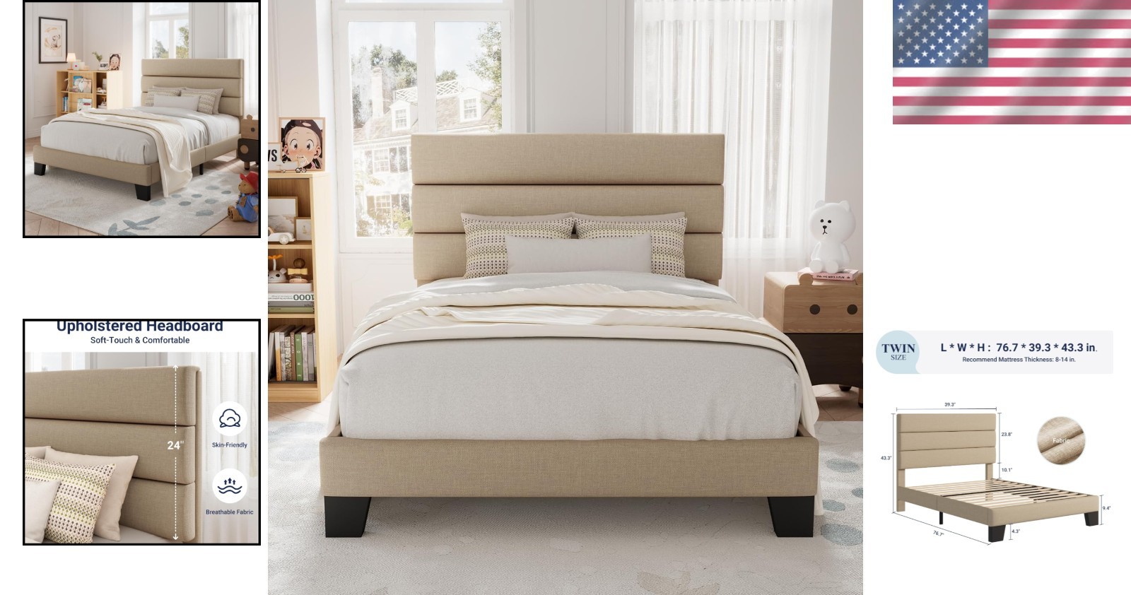 Sturdy Twin Size Bed Frame with Wooden Slats - Easy Assembly