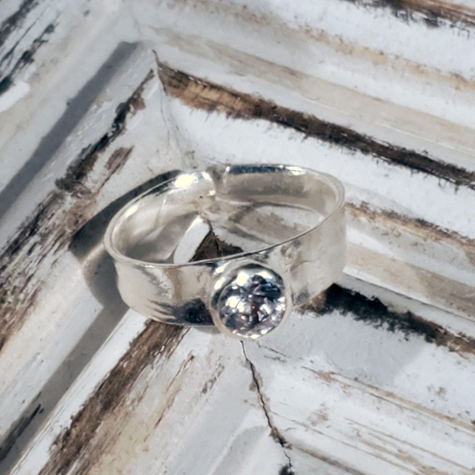 Handcrafted Sterling Silver Over Copper India Round CZ Adjustable Ring