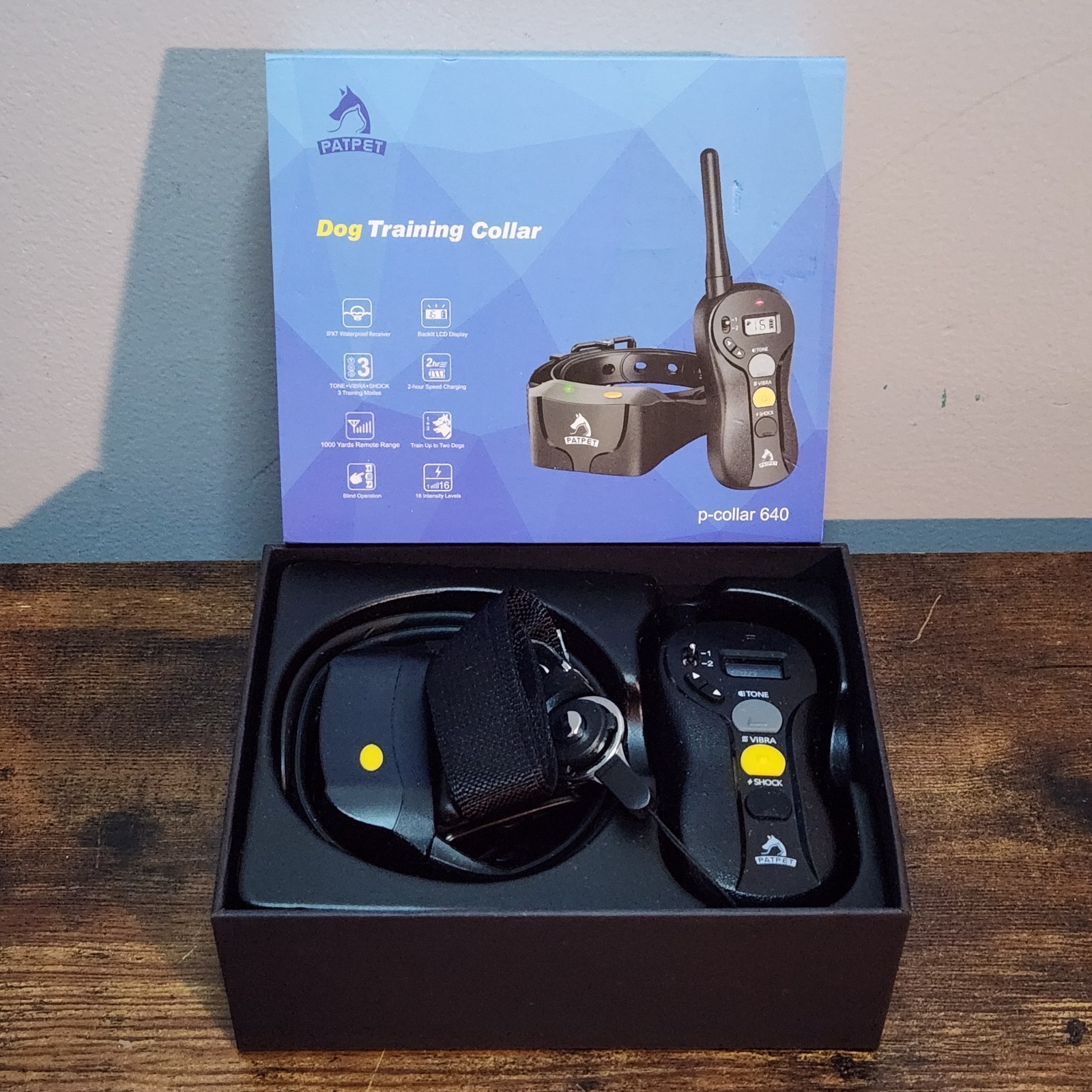 PATPET P‑Collar 640 Dog Training Collar Remote Beep Vibration Static 1–16 Levels