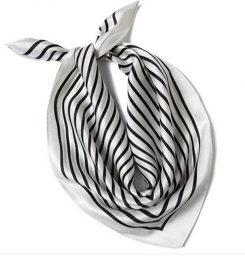 100% Silk 20" small Square Scarf Women Wrap neckerchief striped white soft WY399