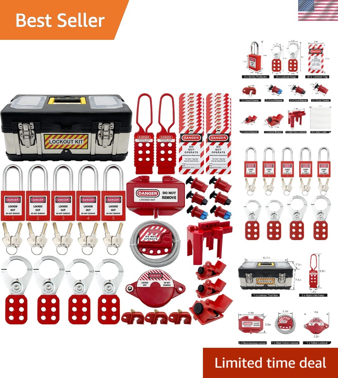 All-in-One Lockout Tagout Kit with Clamp-On Lockout and Toolbox - Safety First!