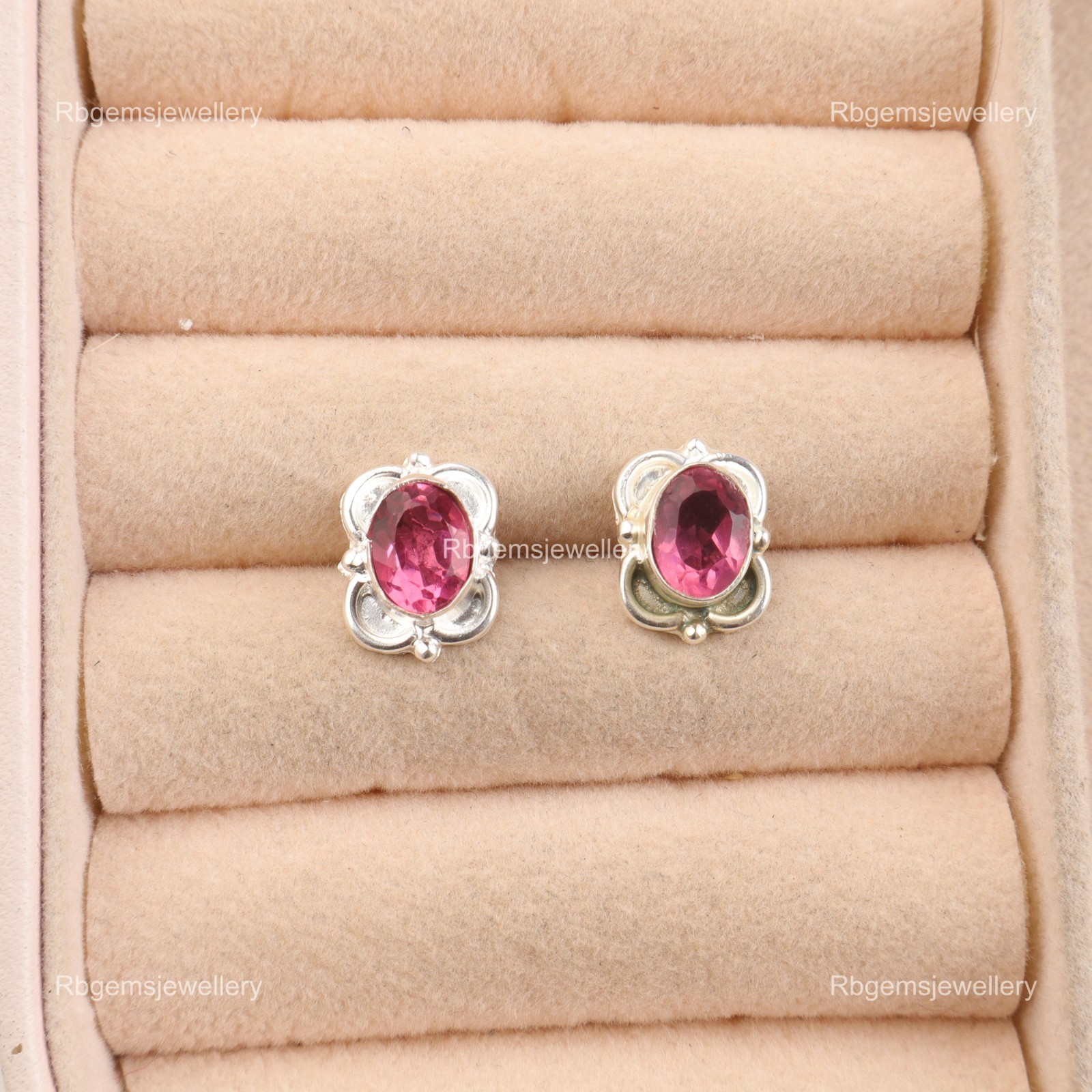 Natural Pink Tourmaline Sister Dangle Halloween Earrings Jewelry Sterling Silver