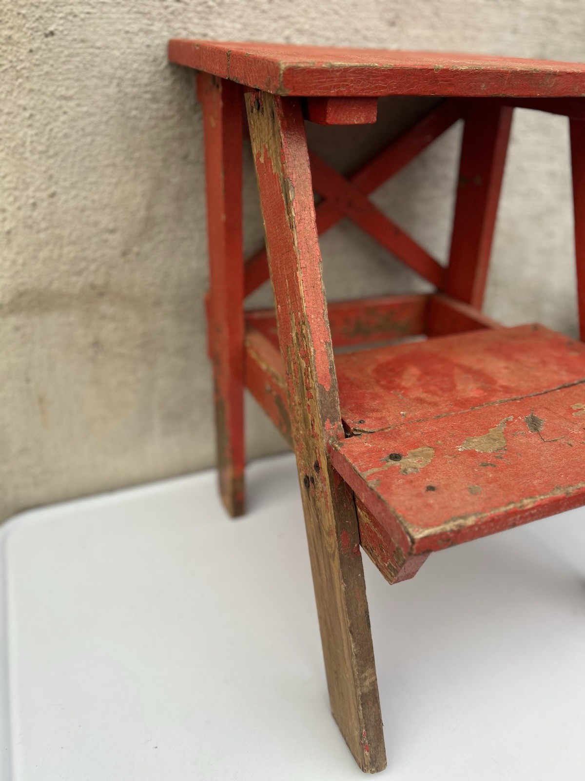 Vintage Rustic Solid Wood 2-Step Stool Farmhouse Bench Plant Stand Red 20+