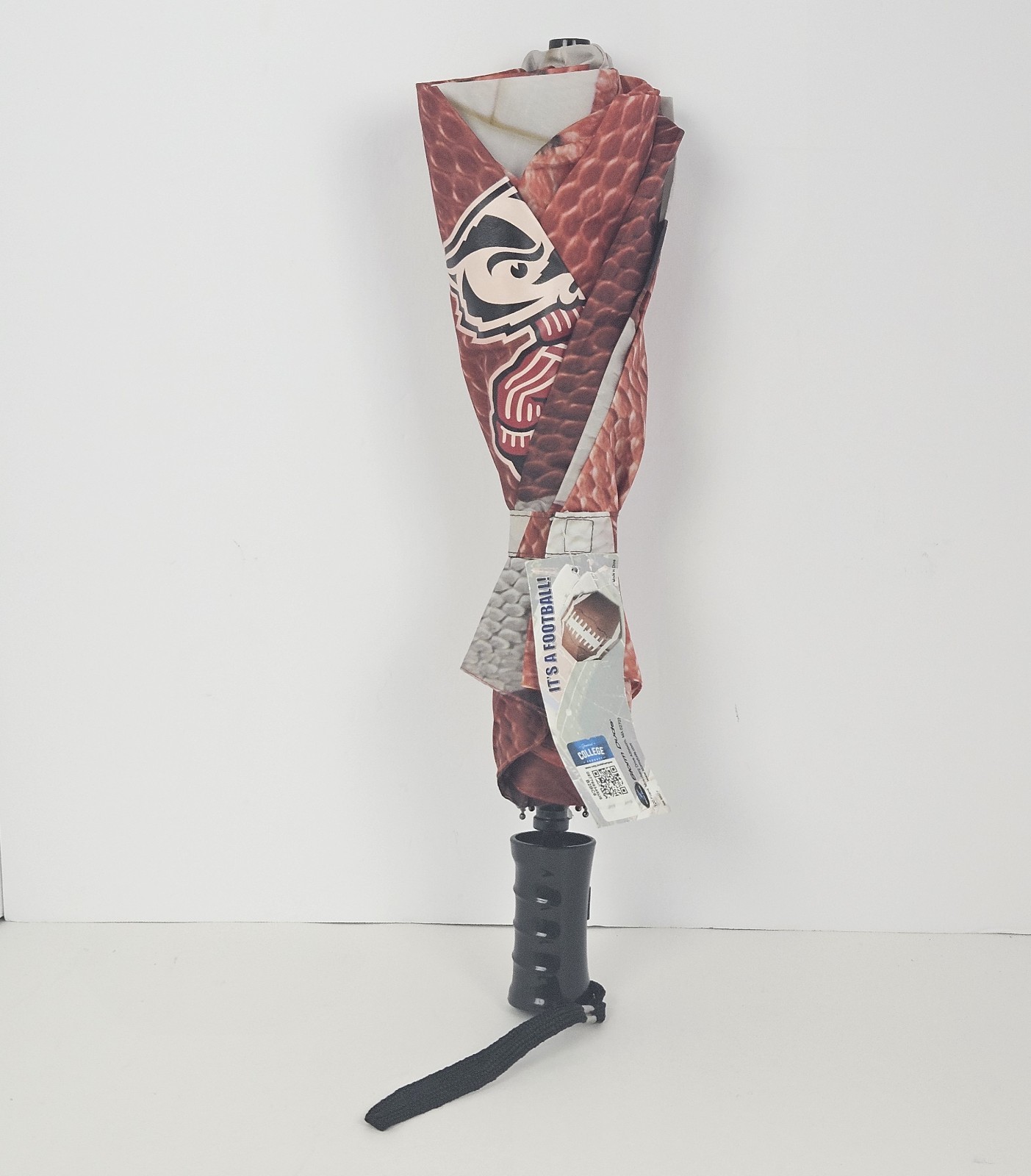 Wisconsin Badgers Game Day Raingear Football Shaped Umbrella 48" Storm Duds New