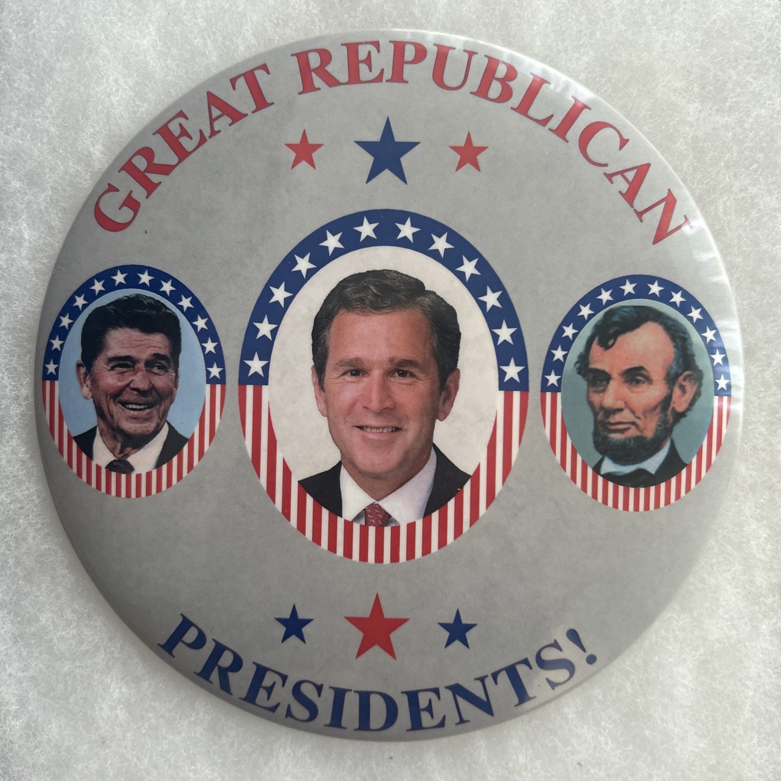 6” Great Republican Presence, Ronald Reagan Abraham George Bush pinback button