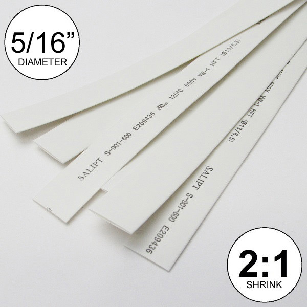 5/16" ID White Heat Shrink Tube 2:1 ratio wrap (6x9" = 4 ft) inch/feet/to 8mm