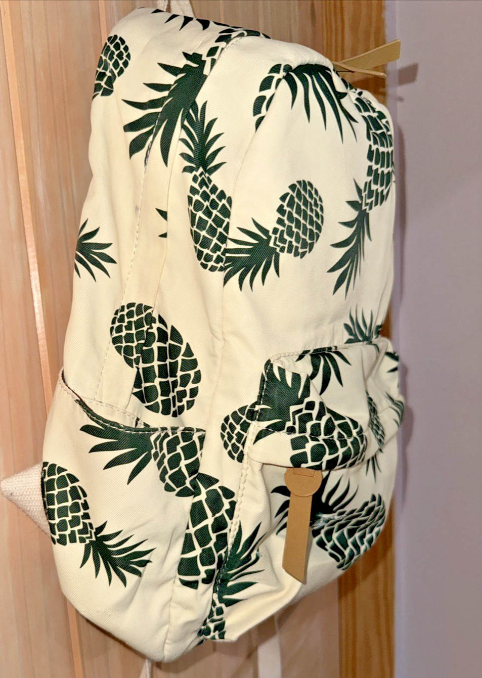 Pineapple Backpack 16" Cream Green Tropical Print Teen Women School Bag