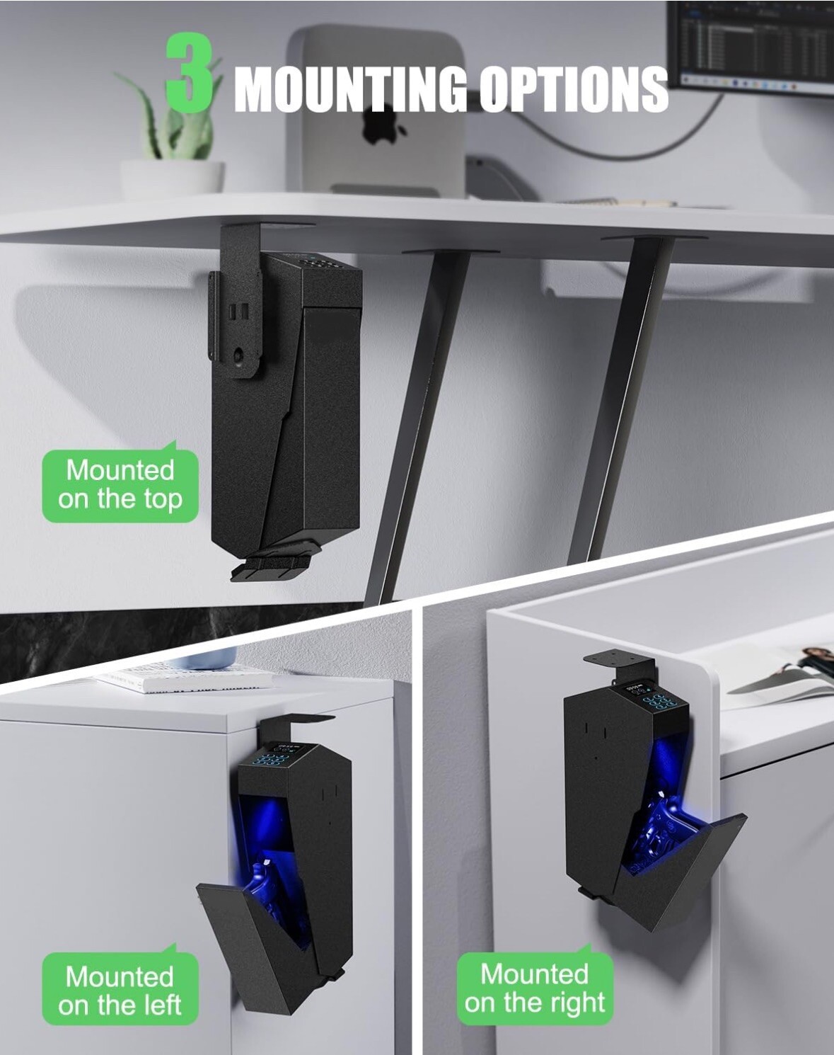 Passcode Drop Down Handgun Safe Mounted Single Gun Safe Mounted w/ Backup Keys