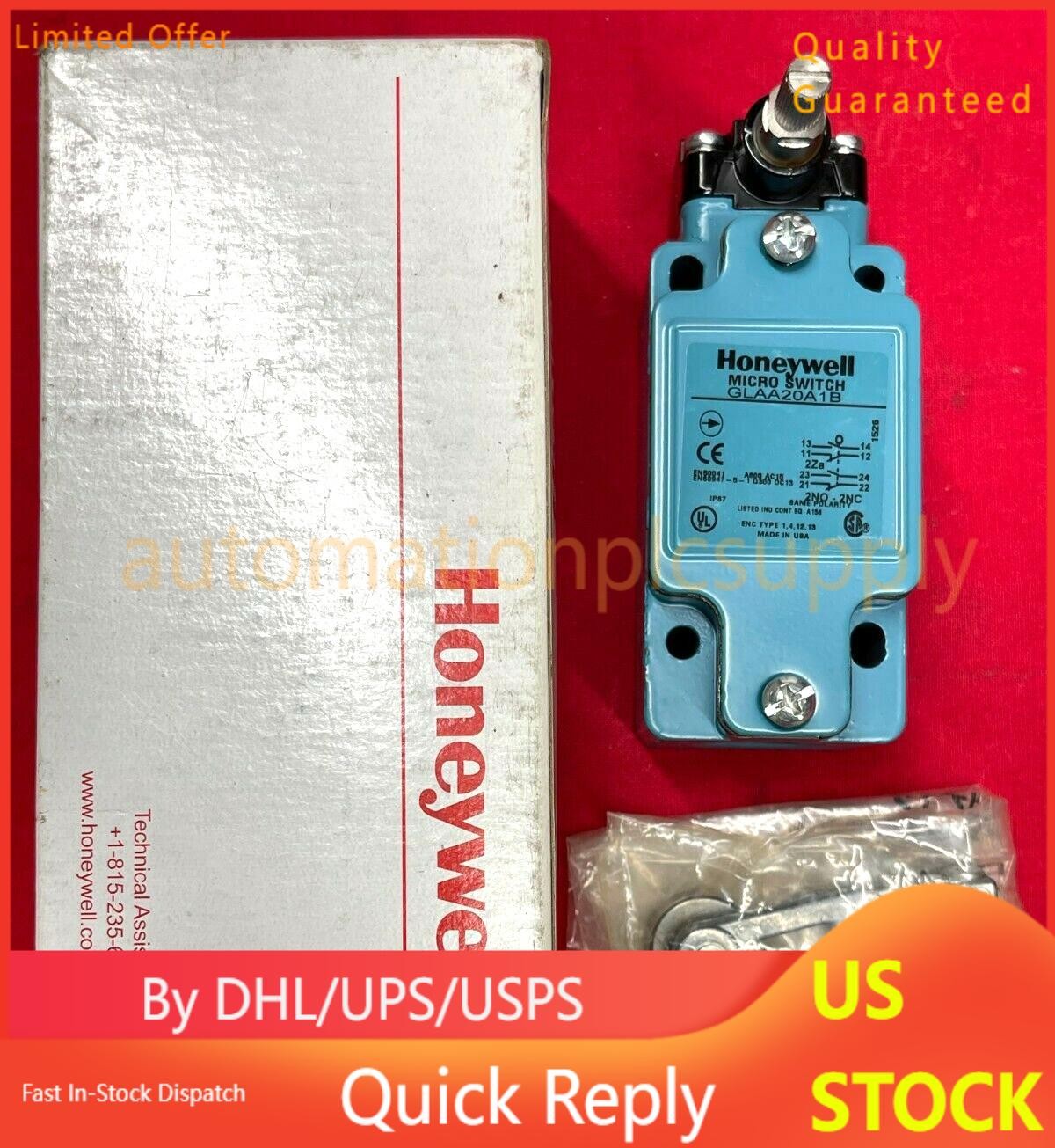 HONEYWELL MICRO SWITCH, GLAA20A1B, 600A, 15VAC, 2NO & 2NC SAME POLARITY